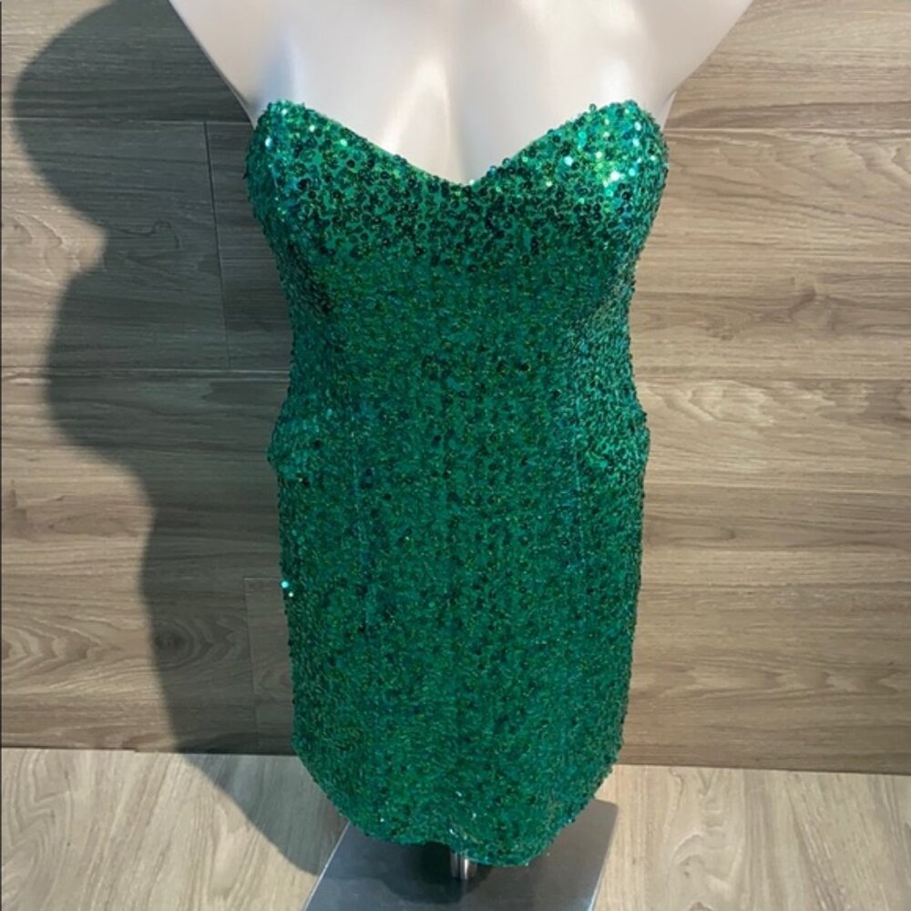 Alyce Paris Strapless Green Sequin Dress sz8 fits like 4-6 - Picture 7 of 8